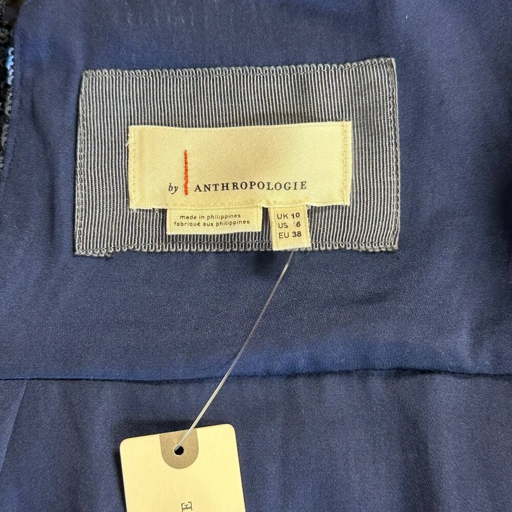 NWT Anthropologie  by Anthropologie Marie Navy Sequin Puff Short Sleeve Size 6 - Picture 7 of 13